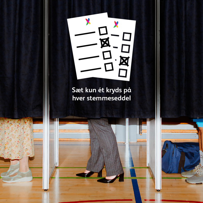 Billedgrafik der forklarer, at du kun skal sætte ét kryds på hver stemmeseddel