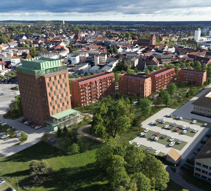 Visualisering og byggeri i Rådmandhaven set fra droneperspektiv