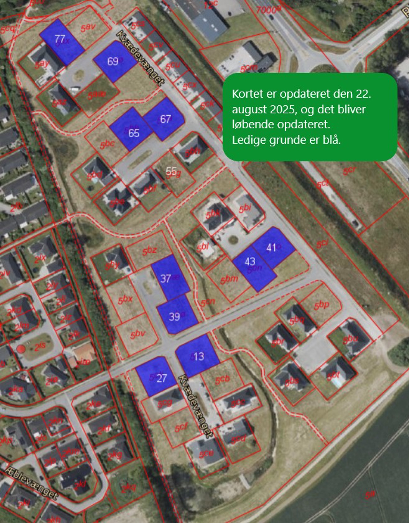 Oversigt over ledige grunde på Kvædevænget 22.08.2025