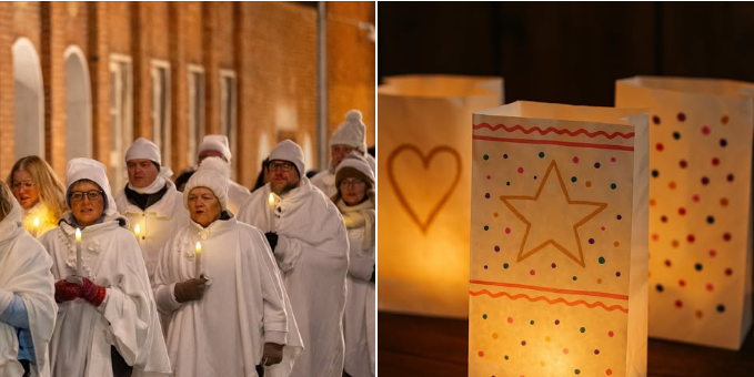 Luciaoptog og dekorerede lysposer