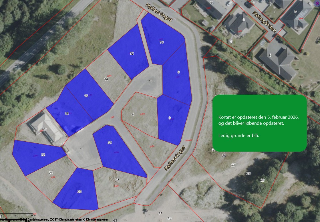 Kort over ledige grunde på møllesvinget pr. 5. februar 2026