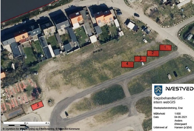 Oversigt over placering af stadepladserne på Enø