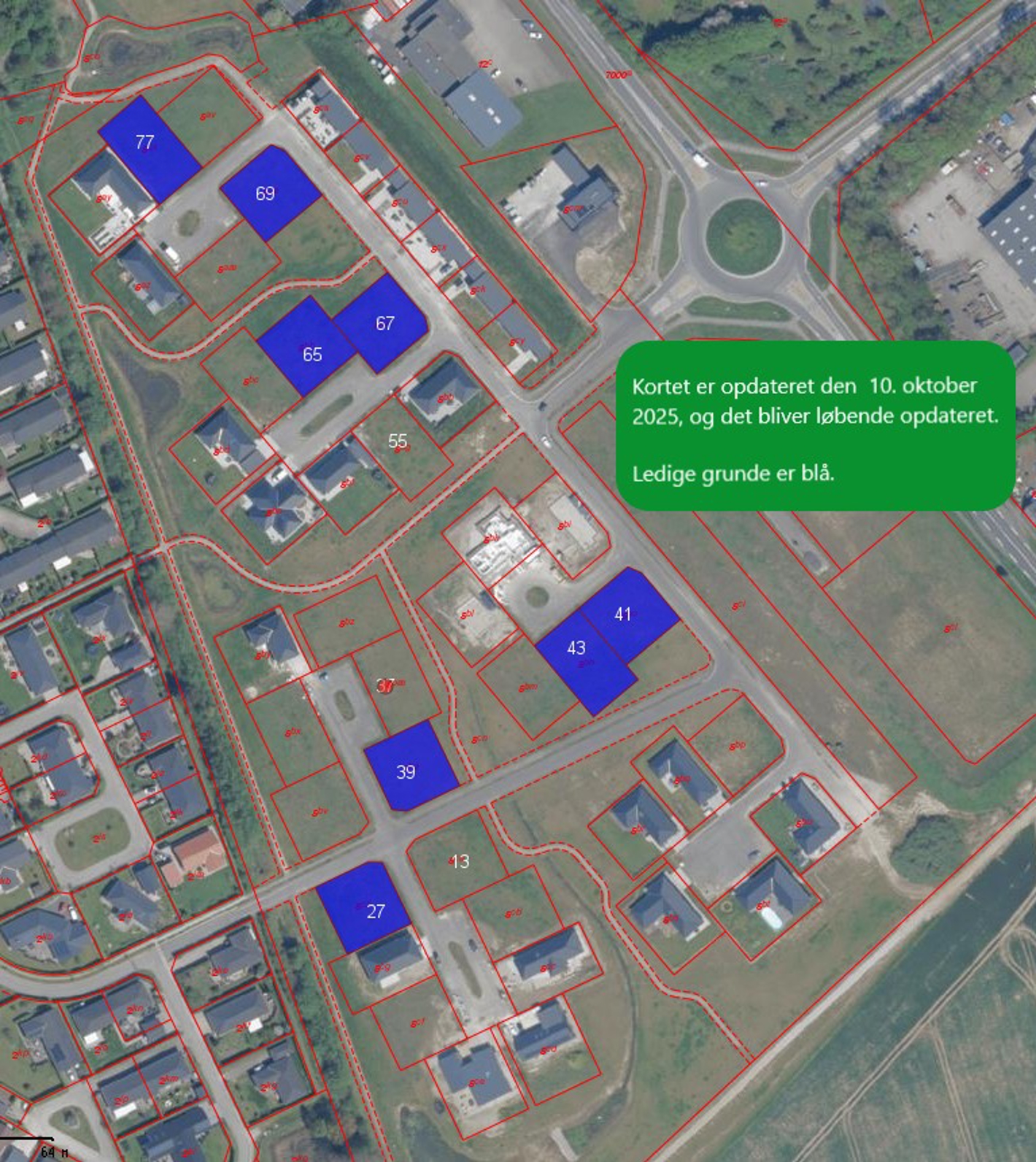 Kort over ledige Grunde pr. 10.10.2025 på Kvædevænget I Næstved
