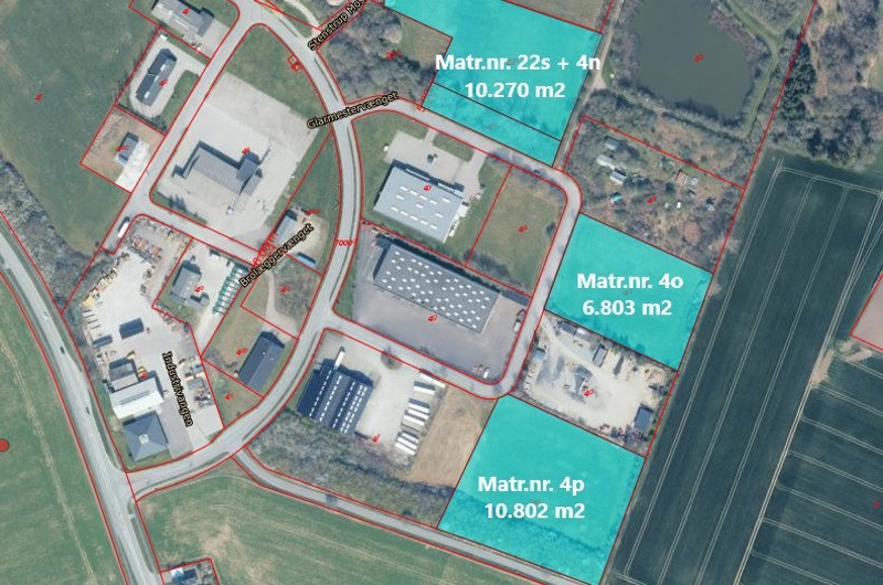 Kort fra webgis over ledige grunde i Stenstrup industri
