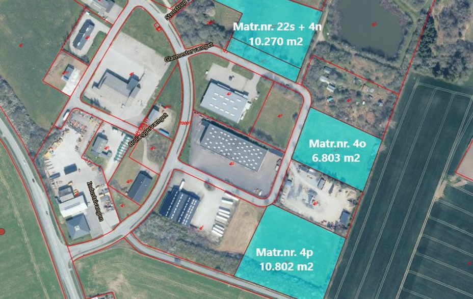 Kort fra webgis over ledige grunde i Stenstrup industri