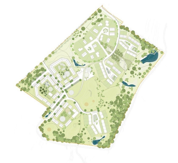 Illustration af boligområde ved Glumsø Sø