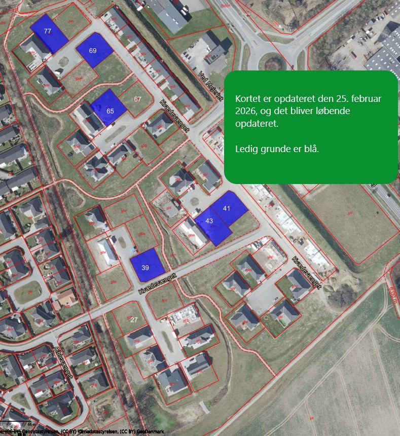 Kort over ledige grunde på kvædevænget pr. 25. februar 2026